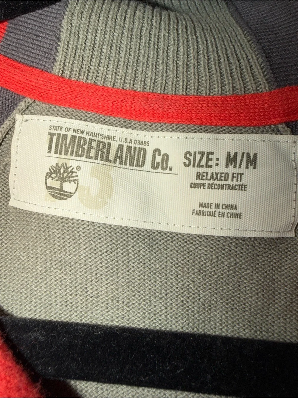 Timberland Tan Quarter-Zip Sweater with Red and Dark Gray Accents Medium